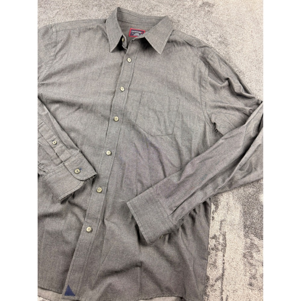 UNTUCKit Mens Large Gray Cotton Long Sleeve‎ Button Down Shirt Flannel Texture